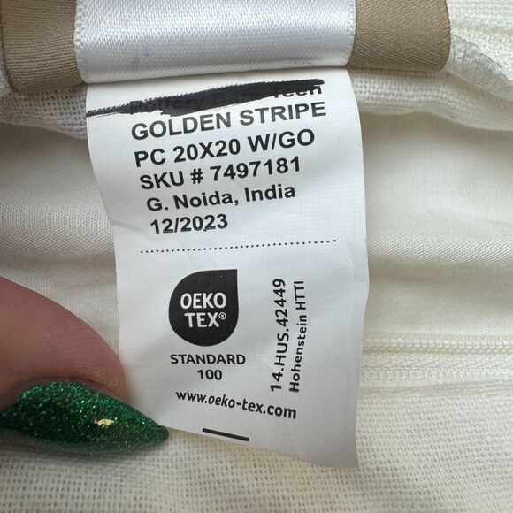 Pottery Barn Teen Golden Stripe Pillow Cover White Metallic Gold Hand Knit NEW - Picture 6 of 11